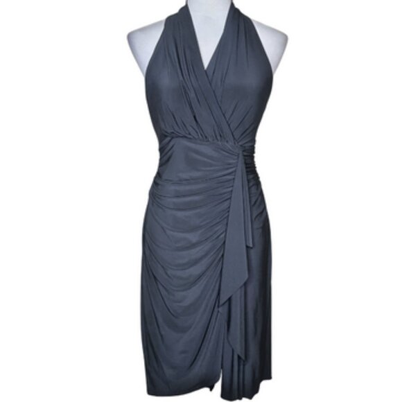 Evan Picone Women's Black Twisted Ruched Front V-Neck Wrap Dress Cocktail 12 - Picture 1 of 10